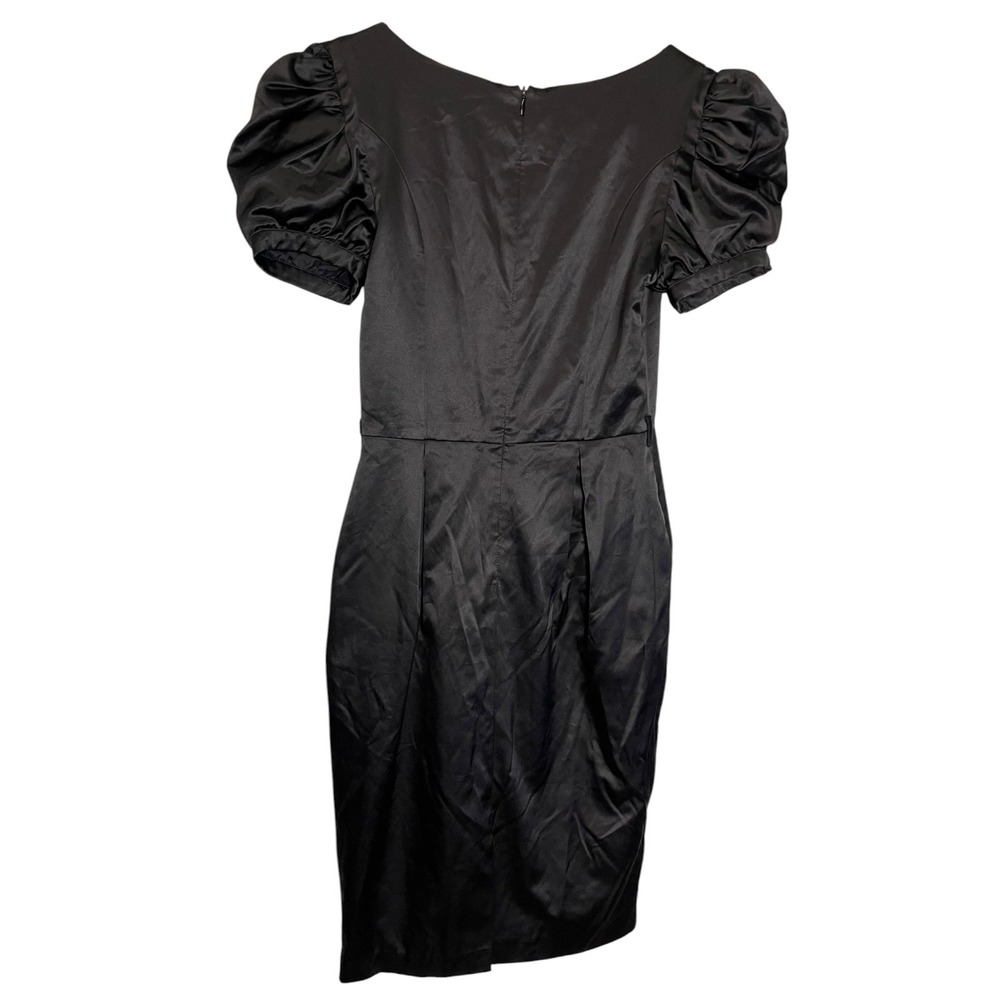 Wayne Cooper‎ 0 Black Satin Puff Sleeve Scoop Neck Mini Dress Goth Coquette
